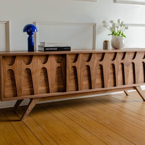 Mid-Century Modern Brasilia-styled Walnut Record Player Stand