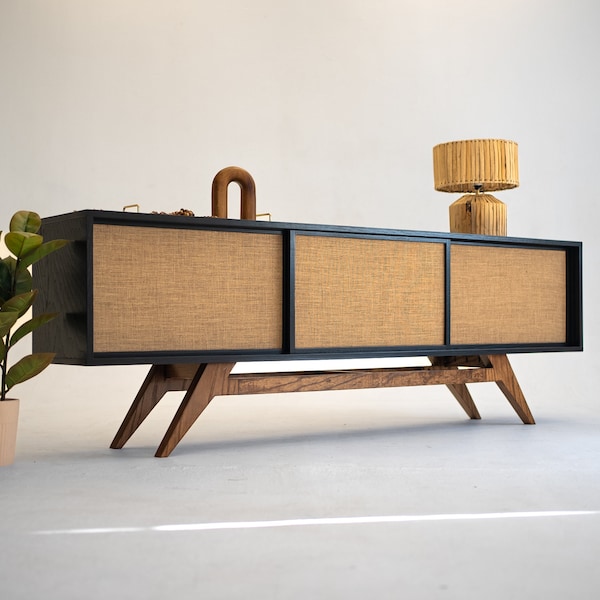 Black Mid-Century Modern Tv Stand, Media Console, Credenza