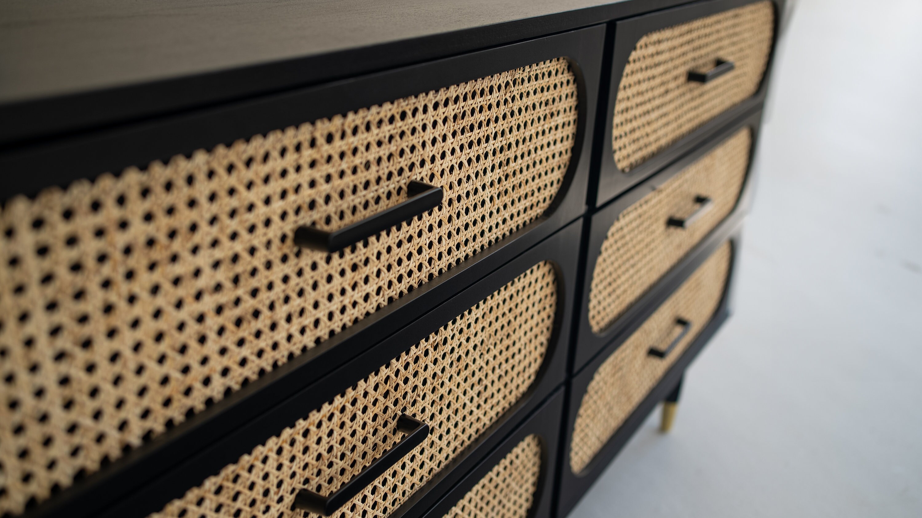 Black Arched Modern Cane Rattan 6 Drawer Dresser - Etsy