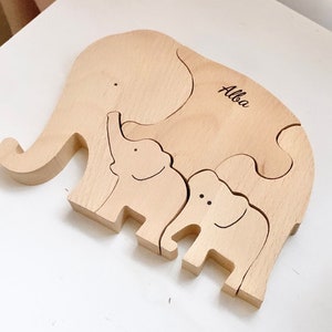 Wooden puzzle personalized name child elephant happy beats family baby gift birth gift personalized toy montessori
