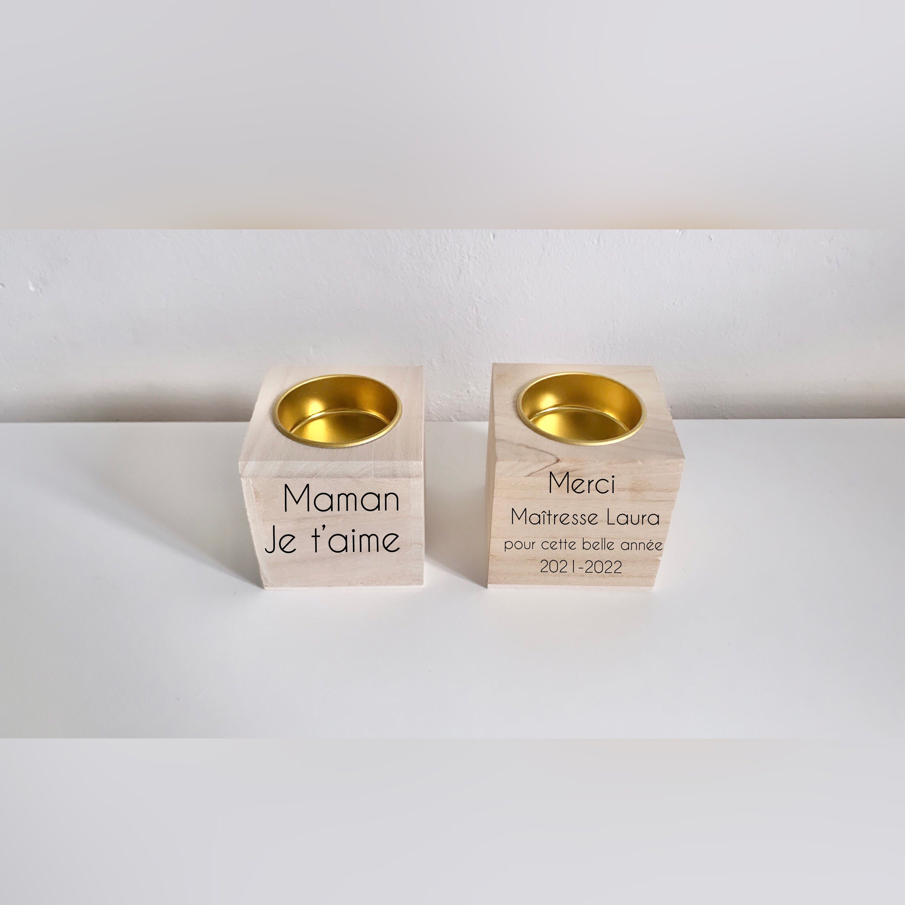 Bougeoir avec Bougie Personnalisé Gravé sur Bois Fête Des Mères, Maman, Mamie, Tata Marraine Mariés 