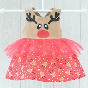 Reindeer Christmas Girls Dress, Girls Rudolph Dress, Cute Deer Outfit, Kids Reindeer Costume, Girls Christmas Dress,  Reindeer Party Dress