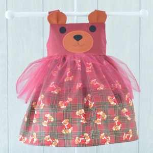 Holiday Bear Girls Dress, Childs Bear Dress, Teddy Bear Toddler Outfit, Kids Bear Costume, Little Girls Christmas Dress, Bear Party Dress,