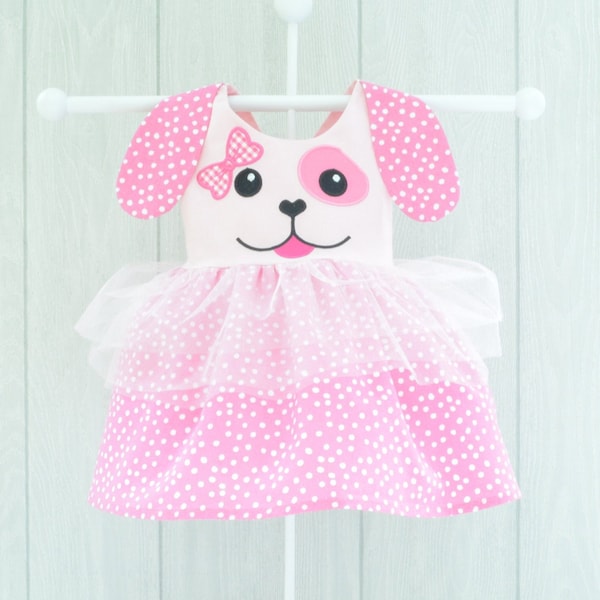 Pink Puppy Dog Girls Dress, Toddler Puppy Dress, Infant Puppy Outfit, Kids Dog Costume, Dog Party Dress, Baby Dog Dress, Dog Birthday Dress