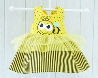 Buzzy Bee Girls Dress, Toddler Bee Dress, Child Bee Outfit, Kids Bumblebee Costume, Baby Bee Dress, Bee Birthday Dress, Bee Party Dress