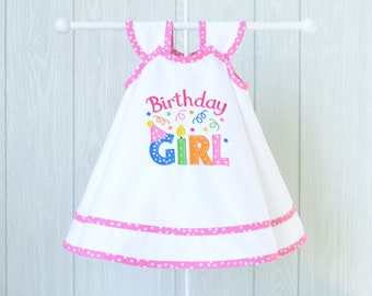 Birthday Girl Dress, Handmade Pinafore Dress, Girls Applique Dress, Kids Birthday Gift, Birthday Apron, Toddler Dress, Baby Birthday Outfit