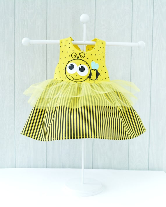 Buzzy Bee Girls Dress, Toddler Bee Dress, Child Bee Outfit, Kids