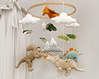 Dinosaur baby mobile for nursery, Woodsy mobile, Baby first Christmas gift, Dino crib mobile, Baby shower gift, Hanging mobile baby