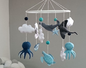 Ocean baby mobile for crib, Octopus mobile for nursery, Under the sea mobile, Marine nursery decor, Pregnancy gift, Baby shower gift
