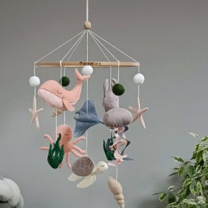 Under the sea baby mobile, Ocean nursery decor, Sea animals crib mobile, New baby gift, Baby shower gift, Nautical blush mobile baby