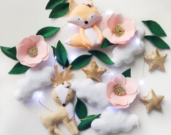 Woodland baby mobile, Baby shower gift, Crib mobile with fox, Hanging mobile, Cot mobile