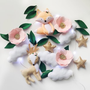 Woodland baby mobile, Baby shower gift, Crib mobile with fox, Hanging mobile, Cot mobile