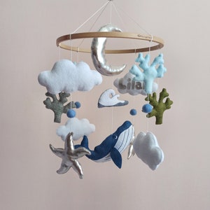 Whale mobile, Ocean mobile, Nautical crib mobile, Coastal baby mobile, Nursery mobile, Tropical mobile