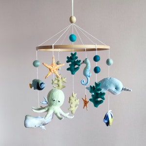 Ocean mobile for nursery, Whale baby mobile, Ocean theme nursery