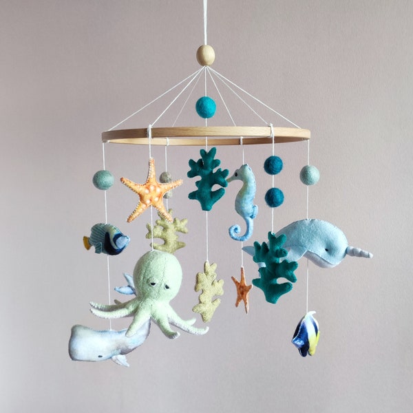 Ocean mobile for nursery, Whale baby mobile, Ocean theme nursery