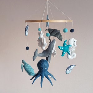 Ocean baby mobile for nursery, Nautical mobile for crib, Sea creatures mobile baby, Hanging mobile, Baby shower gift