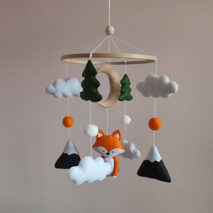 Woodland baby mobile, Sleepy fox mobile, Woodland nursery decor, Mountains mobile for crib , Woodsy mobile