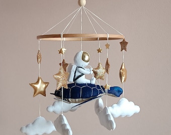 Outer space crib baby mobile setup, Baby mobile turtle astronaut, Adventure nursery mobile