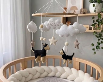 Custom Dog Baby Mobile, Personalized Name Felt Pups Nursery Decor