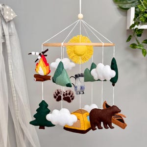 National park baby mobile, Neutral crib mobile, Mountain/Bear/Woodland nursery decor, Campaign style mobile, Baby shower gift, New baby gift