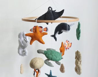 Ocean Baby Mobile, Nautical Crib Felt Mobile, Narwhal, Jellyfish Nursery Decor