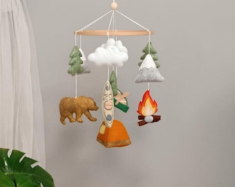 National Park Baby Mobile, Mountain Bear Woodland Nursery Decor, Campaign Style, Baby shower gift