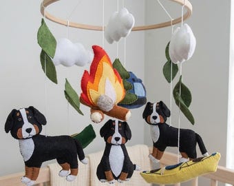 Custom Dog Baby Mobile Bernese Mountain , Camping Felt Nursery Decor
