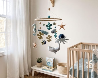 Baby Mobile: Ocean Theme with Whale, Octopus, and Starfish - Hand-Sewn