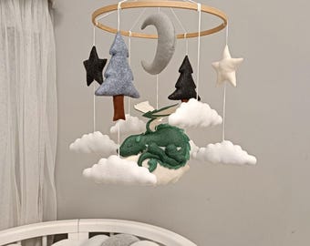 Dragon Baby Mobile, Fantasy Forest Nursery Decor For Crib, Baby Shower Gift