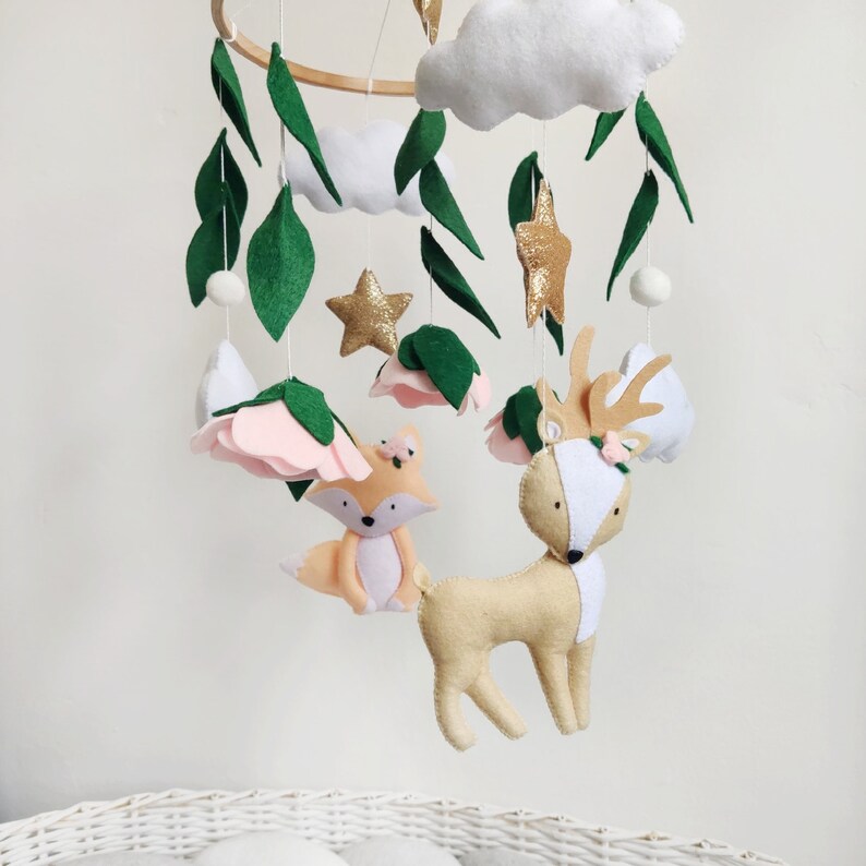 Deer Baby Mobile Forest Animals Mobile Woodland Nursery Theme Etsy