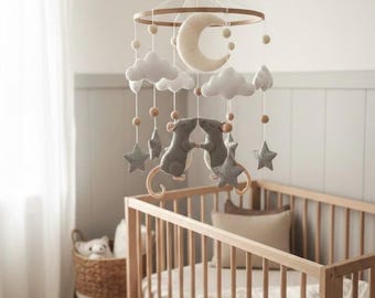 Whimsical Rat Baby Mobile, Moon and Stars, Neutral Nursery Decor