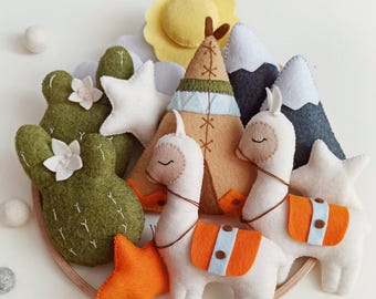 Tribal Llama Baby Mobile, Mountain Nursery Decor, Felt Newborn Gift