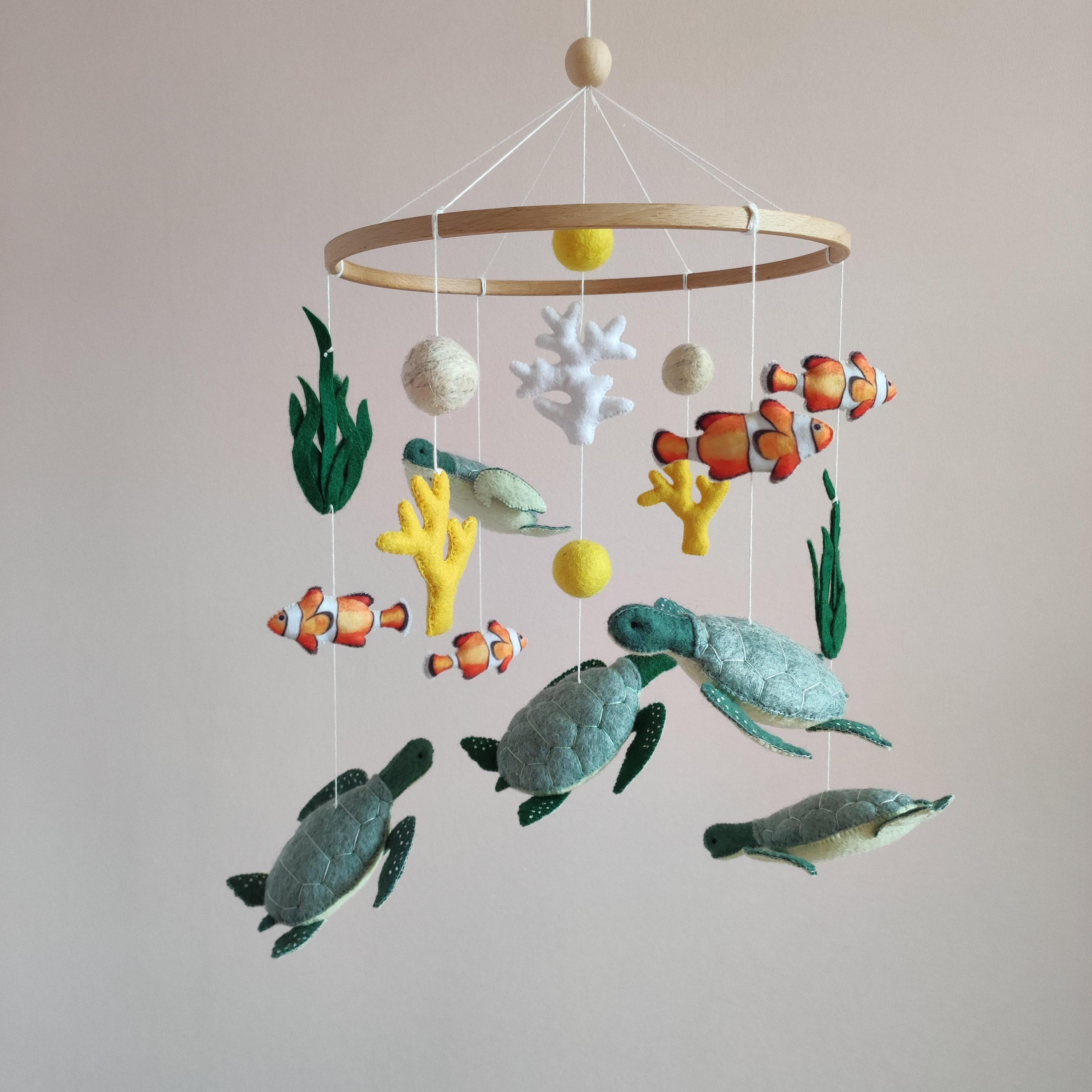 Ocean Baby Mobile with Felt Sea Turtle, Under the Water Nursery Decor