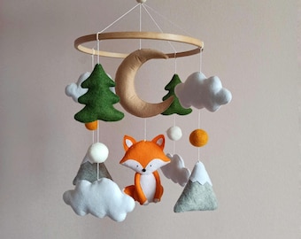 Woodland mobile with fox, Forest animals baby mobile, Mountain rustic nursery decor, Neutral baby mobile for crib, Baby shower gift