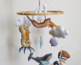 Ocean Baby Mobile, Sea Creature Nursery Decor, Snorkeling Boy