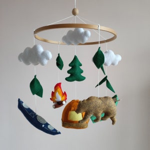 Camping baby mobile, National park mobile crib, Woodland nursery decor,Tent/Canoe/Bear/Kayak hanging mobile, Baby shower gift, New baby gift