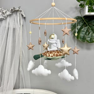 Outer space baby mobile for crib, Green turtle astronaut mobile, Galaxy nursery decor, Babyshower gift, New mom gift, Solar system mobile
