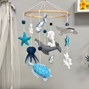 Ocean baby mobile for nursery, Nautical marine mobile, Sea creatures mobile for crib, Hanging mobile, Baby shower gift, Octopus/Whale mobile