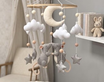 Baby Mobile: Handmade Kissing Rats - Neutral Colors, Booties