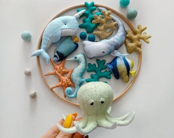 Ocean Nursery Mobile, Whale Narwhal Seahorse Sea Animal Decor