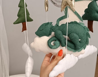 Dragon baby mobile for crib, fantasy nursery decor, Hanging mobile, Baby shower gift