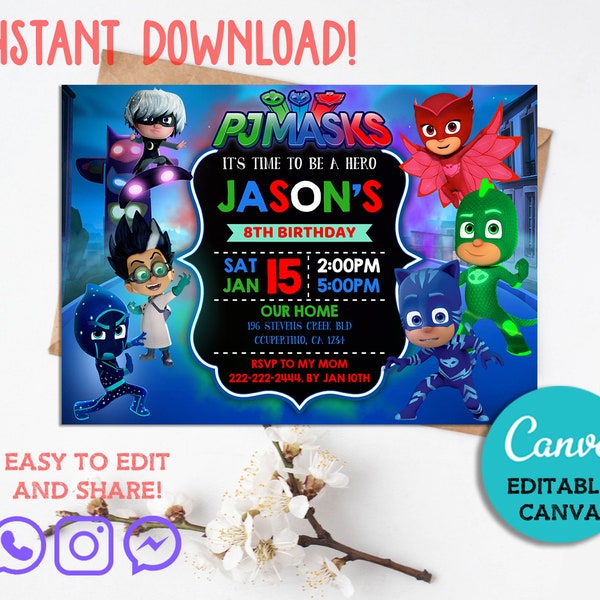 Pj Masks Invitation - Etsy