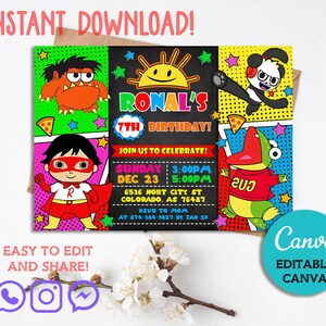 Ryans World Birthday Invitation, Editable Ryans Toy Digital, Ryans ...