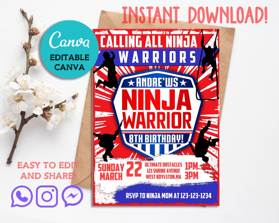 American Ninja Warrior Invitation Editable Ninja Warrior - Etsy