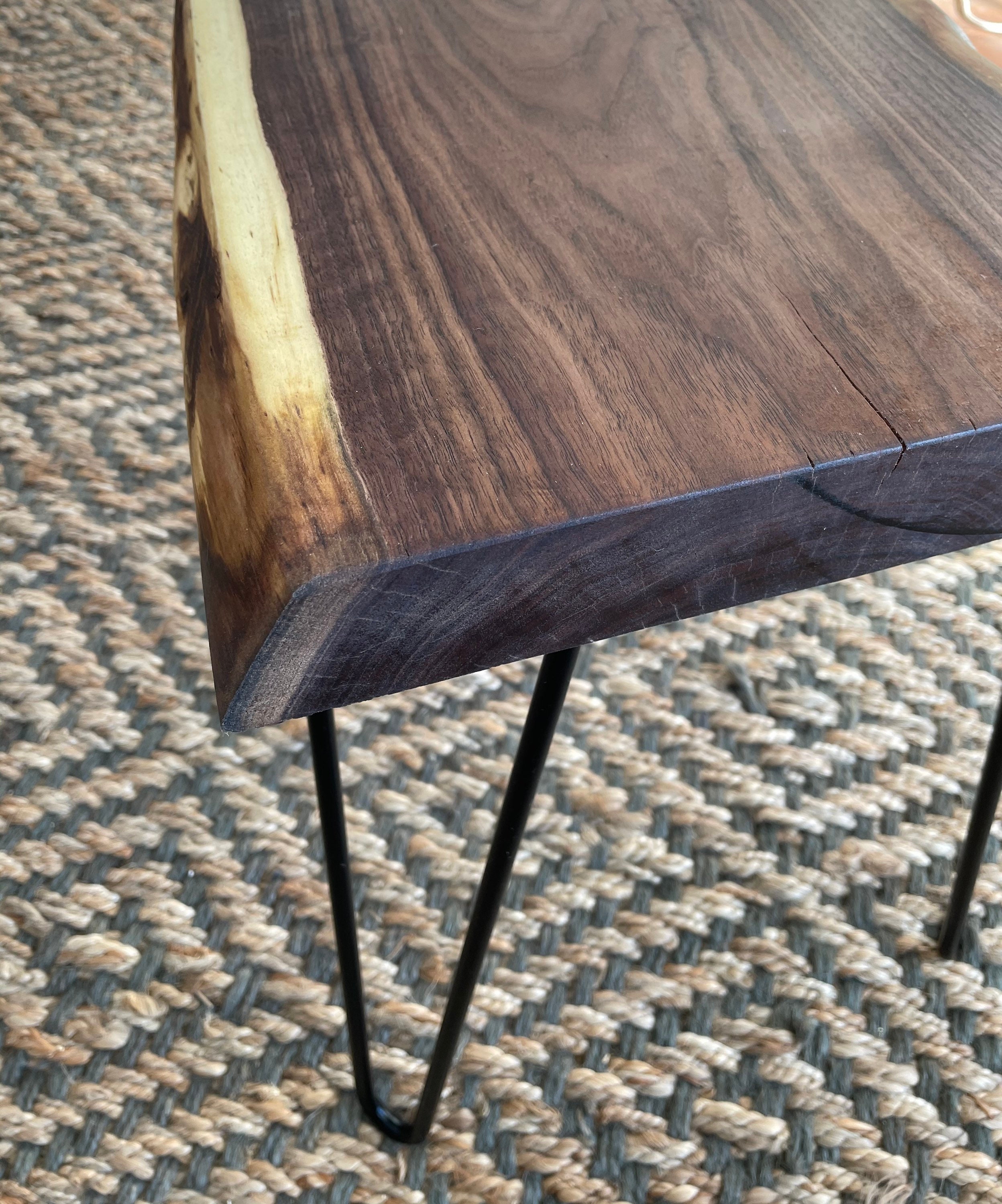 Black Walnut live edge end table with hairpin legs 22 tall Etsy