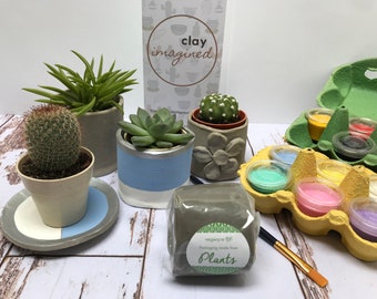 Eco-friendly Pottery Home Clay Kit - Make your own Pottery Pot with Succulent Cactus - Date Night Birthday Present Mothers Day Anniversary