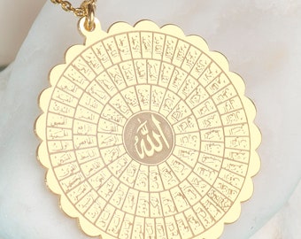 Allah 99 Names Necklace: 24K Gold Plated 925 Sterling Silver Islamic Pendant