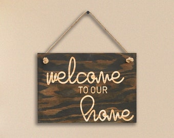 Welcome Wood Decor, Welcome Sign, Front Porch Decor, Porch Signs, Wood Signs, Wood Laser Engraving, House Number Plaque (35x25cm/14x10 inch)