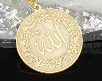 24K Gold Allah Necklace: Islamic Sterling Silver Arabic Pendant