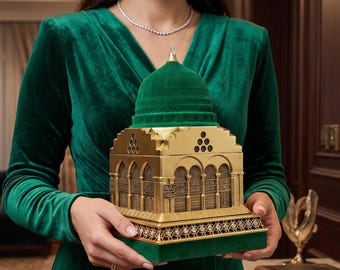 3D Masjid Nabawi Replica, Green Dome Islamic Home Decor, Prophet Mosque Silver Gold Sculpture, Islamic Wedding Gift Muslim Housewarming Gift